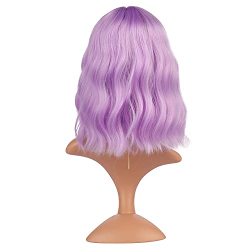 eNilecor Lavender Purple & Mint Green Wig with Air Bangs 12" Curly Bob Wig for Women