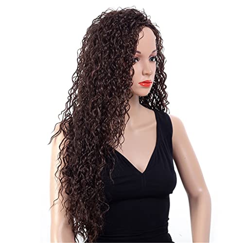 KJHD 28" 72CM Long Curly Wigs Synthetic Instant Weave Full Wig Brown Color High Temperature Fiber