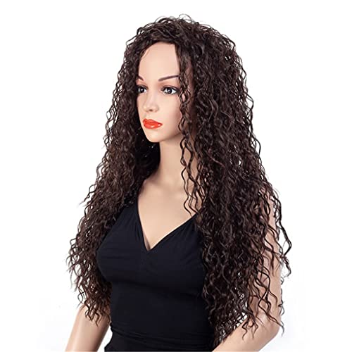 KJHD 28" 72CM Long Curly Wigs Synthetic Instant Weave Full Wig Brown Color High Temperature Fiber