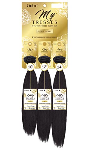 Outre My Tresses 100% Unprocessed Human Hair Gold Label Triple Bundle Pack NATURAL STRAIGHT 14" 16" 18" Natural Black