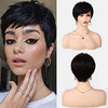 Poditom Short Black Wigs for Women Pixie Cut Wig with Bangs Pixie Layered Short Hair Wigs for Women Synthetic Hair Daily Use Cosplay(1B)