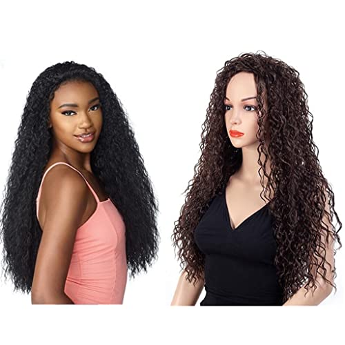 KJHD 28" 72CM Long Curly Wigs Synthetic Instant Weave Full Wig Brown Color High Temperature Fiber