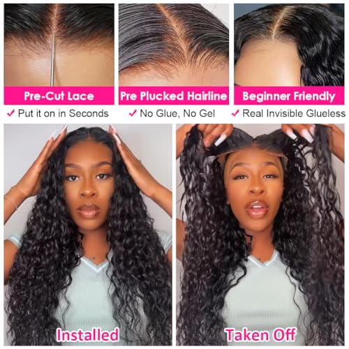 Pizazz 13x4 HD Transparent Lace Front Wigs Human Hair Pre plucked Bleached Knots with Baby Hair 180 Density Brazilian Deep Wave Frontal Wigs for Black Women(26 Inch, Black color)