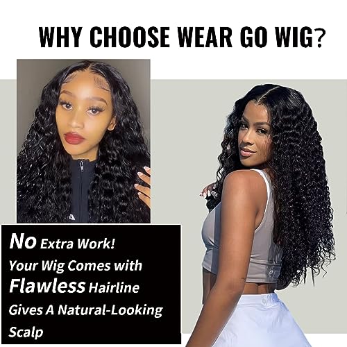 UNICE Water Wave Wear Go Glueless Wig Human Hair Pre Plucked with Baby Hair Bleached Knots Wet and Wavy 6x4.75 Pre Cut Lace Front Wigs Black Color 18 inch