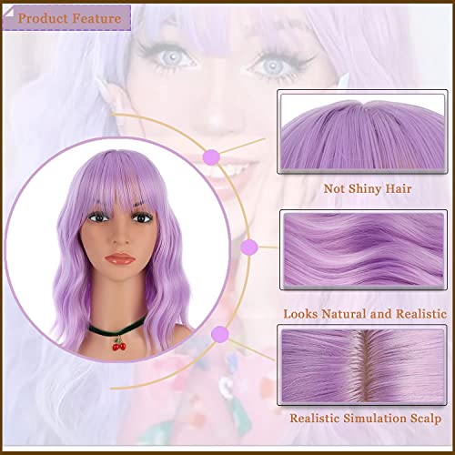 eNilecor Lavender Purple & Mint Green Wig with Air Bangs 12" Curly Bob Wig for Women