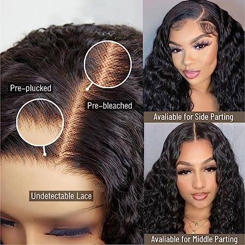 UNICE Water Wave Wear Go Glueless Wig Human Hair Pre Plucked with Baby Hair Bleached Knots Wet and Wavy 6x4.75 Pre Cut Lace Front Wigs Black Color 18 inch