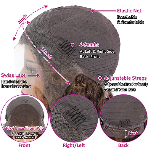 Pizazz 13x4 HD Transparent Lace Front Wigs Human Hair Pre plucked Bleached Knots with Baby Hair 180 Density Brazilian Deep Wave Frontal Wigs for Black Women(26 Inch, Black color)