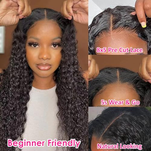 Pizazz 13x4 HD Transparent Lace Front Wigs Human Hair Pre plucked Bleached Knots with Baby Hair 180 Density Brazilian Deep Wave Frontal Wigs for Black Women(26 Inch, Black color)