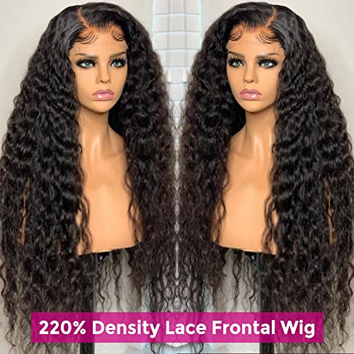 Pizazz 13x4 HD Transparent Lace Front Wigs Human Hair Pre plucked Bleached Knots with Baby Hair 180 Density Brazilian Deep Wave Frontal Wigs for Black Women(26 Inch, Black color)