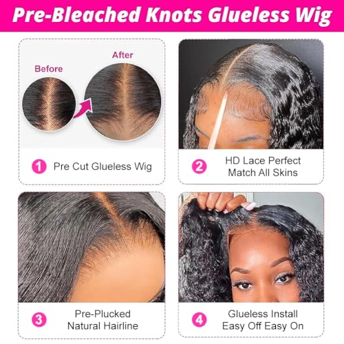 Pizazz 13x4 HD Transparent Lace Front Wigs Human Hair Pre plucked Bleached Knots with Baby Hair 180 Density Brazilian Deep Wave Frontal Wigs for Black Women(26 Inch, Black color)