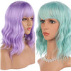 eNilecor Lavender Purple & Mint Green Wig with Air Bangs 12" Curly Bob Wig for Women