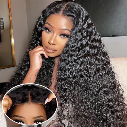 Pizazz 13x4 HD Transparent Lace Front Wigs Human Hair Pre plucked Bleached Knots with Baby Hair 180 Density Brazilian Deep Wave Frontal Wigs for Black Women(26 Inch, Black color)