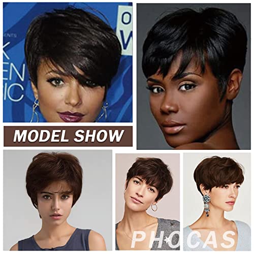 Poditom Short Black Wigs for Women Pixie Cut Wig with Bangs Pixie Layered Short Hair Wigs for Women Synthetic Hair Daily Use Cosplay(1B)