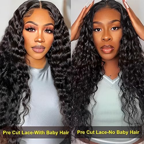 UNICE Water Wave Wear Go Glueless Wig Human Hair Pre Plucked with Baby Hair Bleached Knots Wet and Wavy 6x4.75 Pre Cut Lace Front Wigs Black Color 18 inch