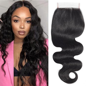 RESACA 24 Inch Body Wave HD Lace Closure Human Hair 4x4 Transparent Swiss Lace Front 150 Density for Women 100% Unprocessed Brazilian Virgin Human Hair (Nature Black Color)