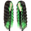 Long Curly Synthetic Hair Wigs Skunk Stripe Deep Wave Wig for Black Women Middle Part Natural Crimps Curls Loose Deep Wave Lace Wigs Green Highlights wig for Daily Party Use 28 Inch