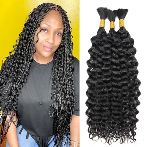 Haftaluv Bulk Human Braiding Hair Deep Wave Virgin Human Hair Curly Braiding Hair For Bohemian Knotless Boho Braids Burgundy No Weft 100 Percent Human Hair Bundles For Braiding(20inch, 100g, BUG)