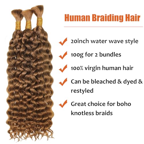 Haftaluv Bulk Human Braiding Hair Deep Wave Virgin Human Hair Curly Braiding Hair For Bohemian Knotless Boho Braids Burgundy No Weft 100 Percent Human Hair Bundles For Braiding(20inch, 100g, BUG)