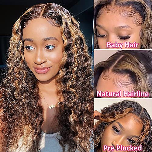 Pizazz 13x4 HD Transparent Lace Front Wigs Human Hair Pre plucked Bleached Knots with Baby Hair 180 Density Brazilian Deep Wave Frontal Wigs for Black Women(26 Inch, Black color)