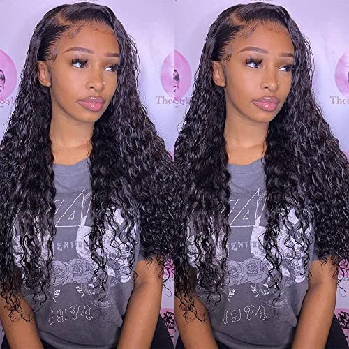 Pizazz 13x4 HD Transparent Lace Front Wigs Human Hair Pre plucked Bleached Knots with Baby Hair 180 Density Brazilian Deep Wave Frontal Wigs for Black Women(26 Inch, Black color)