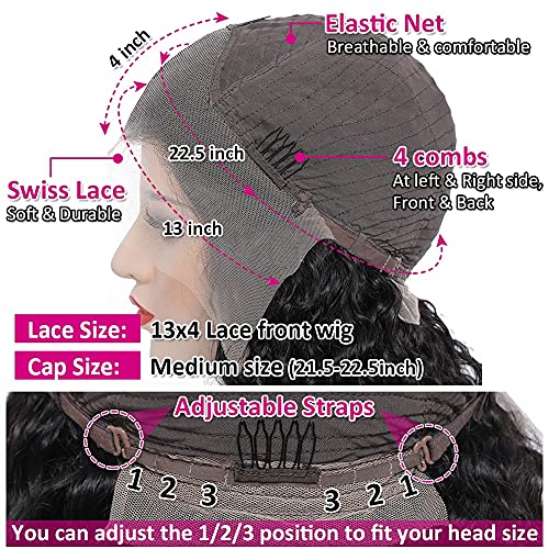 Pizazz 13x4 HD Transparent Lace Front Wigs Human Hair Pre plucked Bleached Knots with Baby Hair 180 Density Brazilian Deep Wave Frontal Wigs for Black Women(26 Inch, Black color)