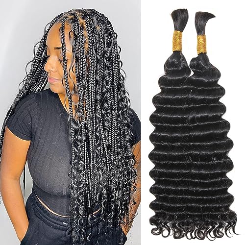 Haftaluv Bulk Human Braiding Hair Deep Wave Virgin Human Hair Curly Braiding Hair For Bohemian Knotless Boho Braids Burgundy No Weft 100 Percent Human Hair Bundles For Braiding(20inch, 100g, BUG)