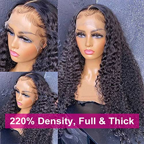 Pizazz 13x4 HD Transparent Lace Front Wigs Human Hair Pre plucked Bleached Knots with Baby Hair 180 Density Brazilian Deep Wave Frontal Wigs for Black Women(26 Inch, Black color)