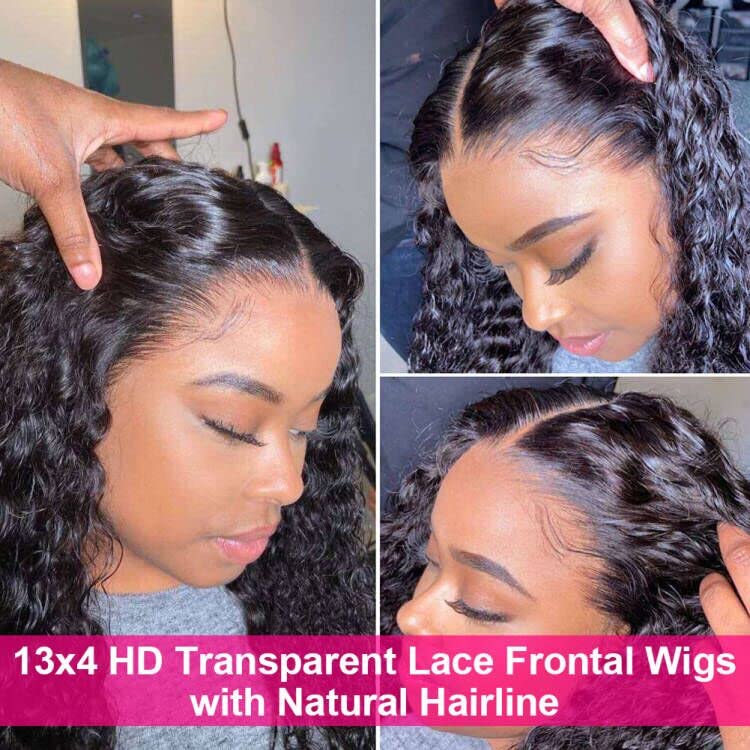 Pizazz 13x4 HD Transparent Lace Front Wigs Human Hair Pre plucked Bleached Knots with Baby Hair 180 Density Brazilian Deep Wave Frontal Wigs for Black Women(26 Inch, Black color)