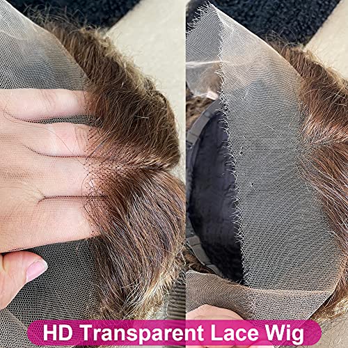 Pizazz 13x4 HD Transparent Lace Front Wigs Human Hair Pre plucked Bleached Knots with Baby Hair 180 Density Brazilian Deep Wave Frontal Wigs for Black Women(26 Inch, Black color)