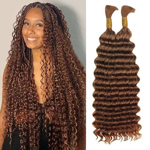 Haftaluv Bulk Human Braiding Hair Deep Wave Virgin Human Hair Curly Braiding Hair For Bohemian Knotless Boho Braids Burgundy No Weft 100 Percent Human Hair Bundles For Braiding(20inch, 100g, BUG)