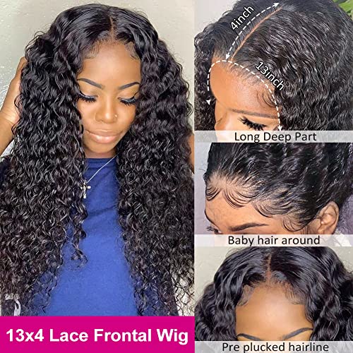 Pizazz 13x4 HD Transparent Lace Front Wigs Human Hair Pre plucked Bleached Knots with Baby Hair 180 Density Brazilian Deep Wave Frontal Wigs for Black Women(26 Inch, Black color)