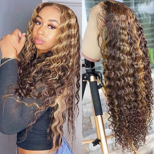 Pizazz 13x4 HD Transparent Lace Front Wigs Human Hair Pre plucked Bleached Knots with Baby Hair 180 Density Brazilian Deep Wave Frontal Wigs for Black Women(26 Inch, Black color)