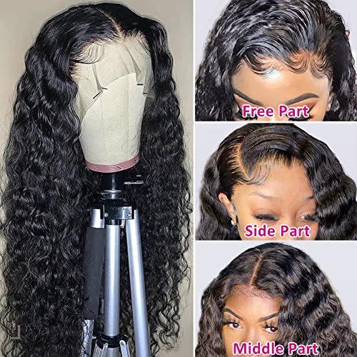 Pizazz 13x4 HD Transparent Lace Front Wigs Human Hair Pre plucked Bleached Knots with Baby Hair 180 Density Brazilian Deep Wave Frontal Wigs for Black Women(26 Inch, Black color)