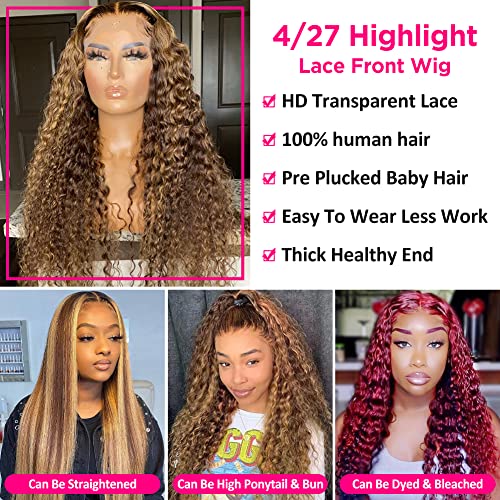 Pizazz 13x4 HD Transparent Lace Front Wigs Human Hair Pre plucked Bleached Knots with Baby Hair 180 Density Brazilian Deep Wave Frontal Wigs for Black Women(26 Inch, Black color)