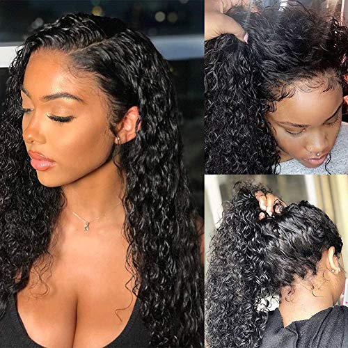 Pizazz 13x4 HD Transparent Lace Front Wigs Human Hair Pre plucked Bleached Knots with Baby Hair 180 Density Brazilian Deep Wave Frontal Wigs for Black Women(26 Inch, Black color)