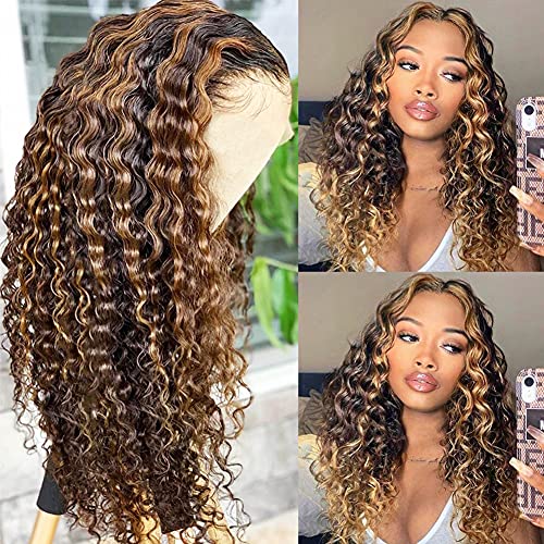 Pizazz 13x4 HD Transparent Lace Front Wigs Human Hair Pre plucked Bleached Knots with Baby Hair 180 Density Brazilian Deep Wave Frontal Wigs for Black Women(26 Inch, Black color)