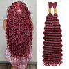 Haftaluv Bulk Human Braiding Hair Deep Wave Virgin Human Hair Curly Braiding Hair For Bohemian Knotless Boho Braids Burgundy No Weft 100 Percent Human Hair Bundles For Braiding(20inch, 100g, BUG)