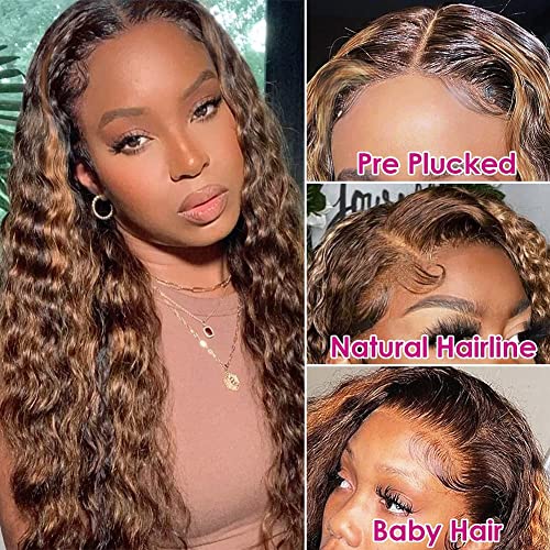 Pizazz 13x4 HD Transparent Lace Front Wigs Human Hair Pre plucked Bleached Knots with Baby Hair 180 Density Brazilian Deep Wave Frontal Wigs for Black Women(26 Inch, Black color)