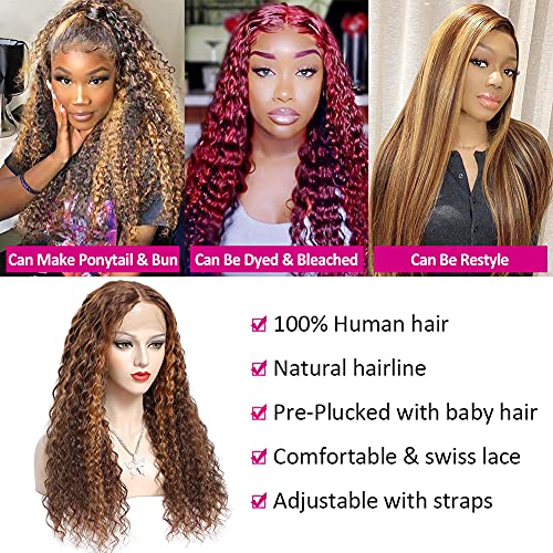 Pizazz 13x4 HD Transparent Lace Front Wigs Human Hair Pre plucked Bleached Knots with Baby Hair 180 Density Brazilian Deep Wave Frontal Wigs for Black Women(26 Inch, Black color)